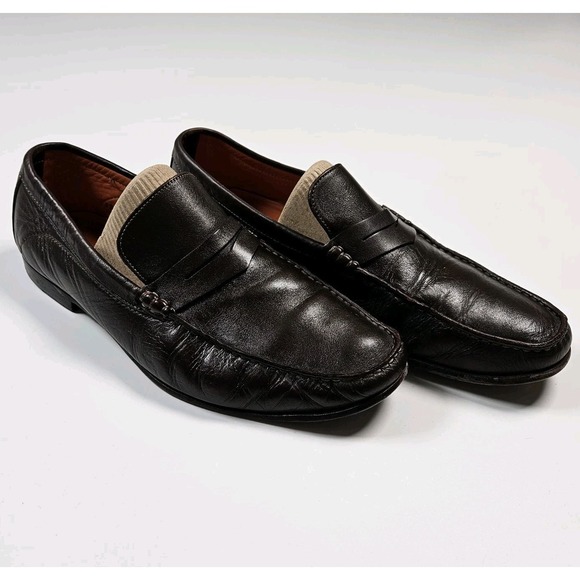 Santoni Italy Leather Penny Loafer Dress Shoes Brown Men\'s Size US 10 Driving main image 6